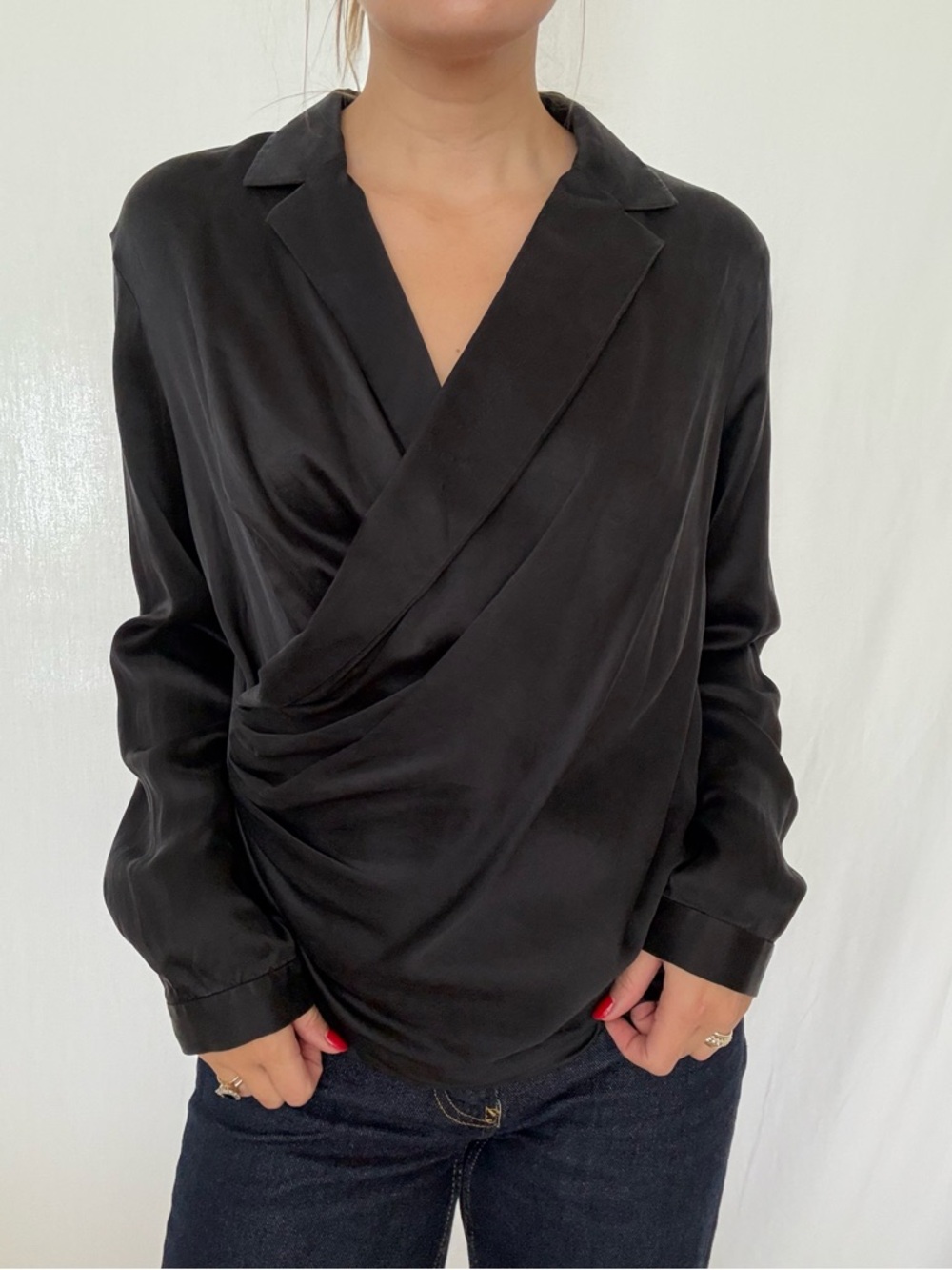 Black Silk Wrap Blouse